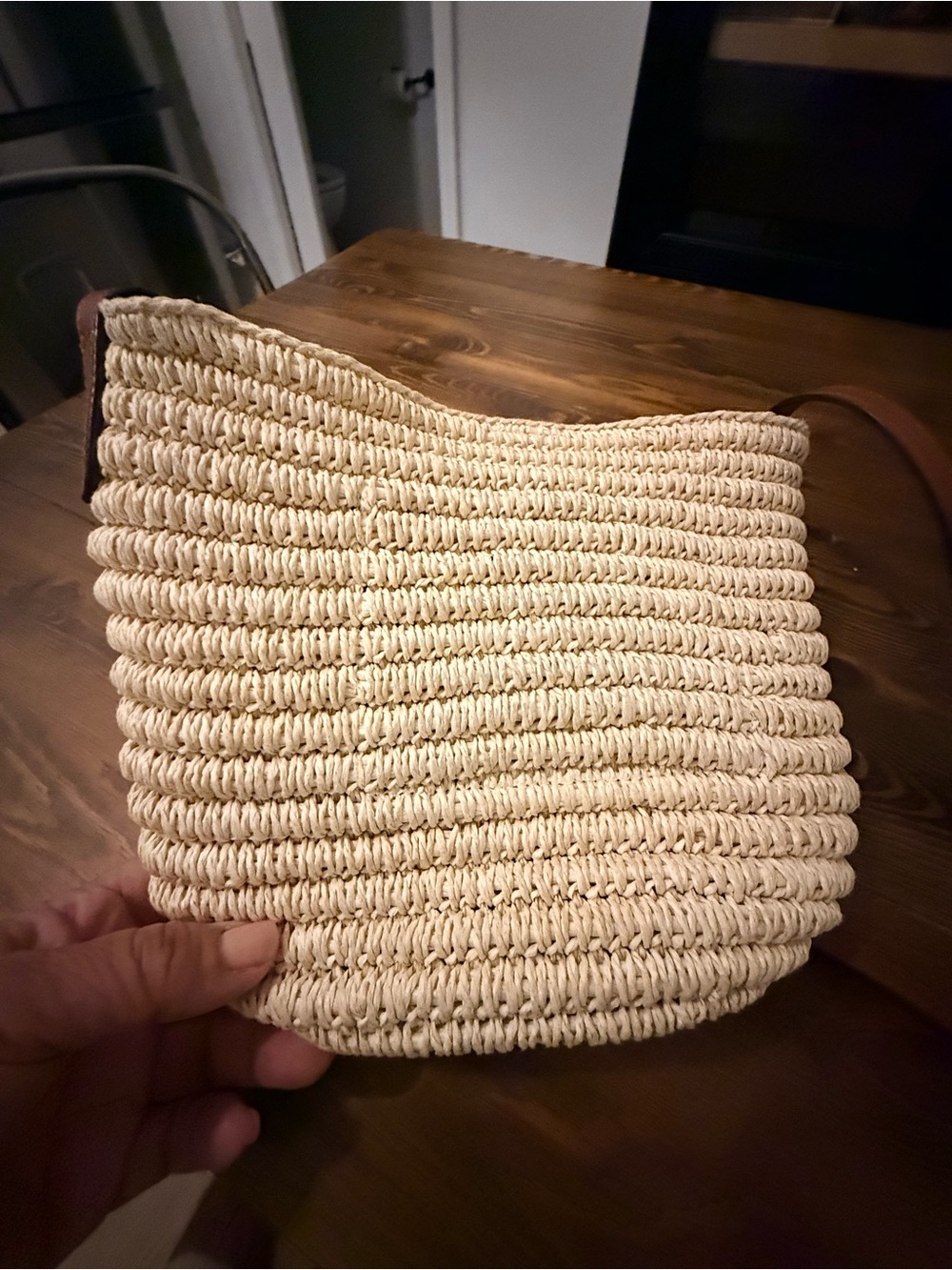 Lauren Ralph Lauren Cream Straw Crossbody with Brown Leather Logo - Picture 4 of 8